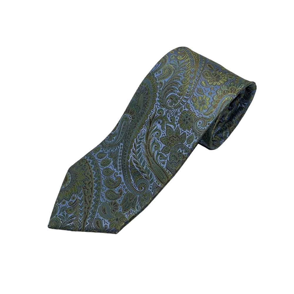 Beau Brummel‎ SOHO Vintage Silk Necktie Green Blue Paisley